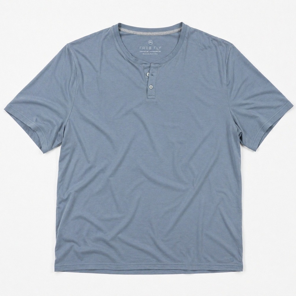 Free Fly Henley Shirt Men's 2XL XXL Bamboo Blend Short Sleeve Outdoor Blue